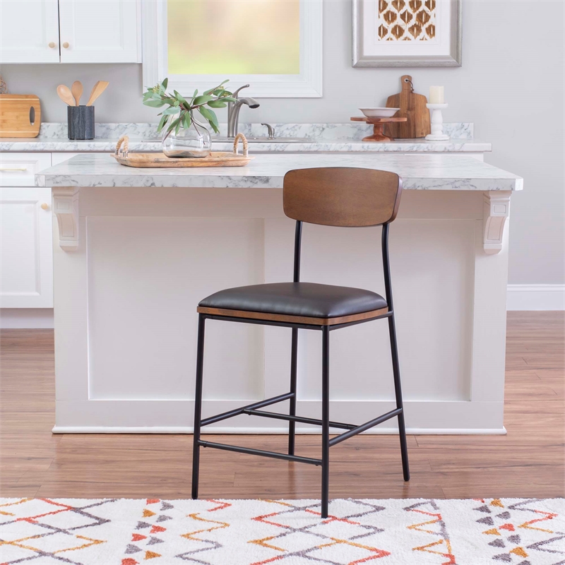 Pemberly Row Counter Stool Espresso Faux Leather Steel Frame 25