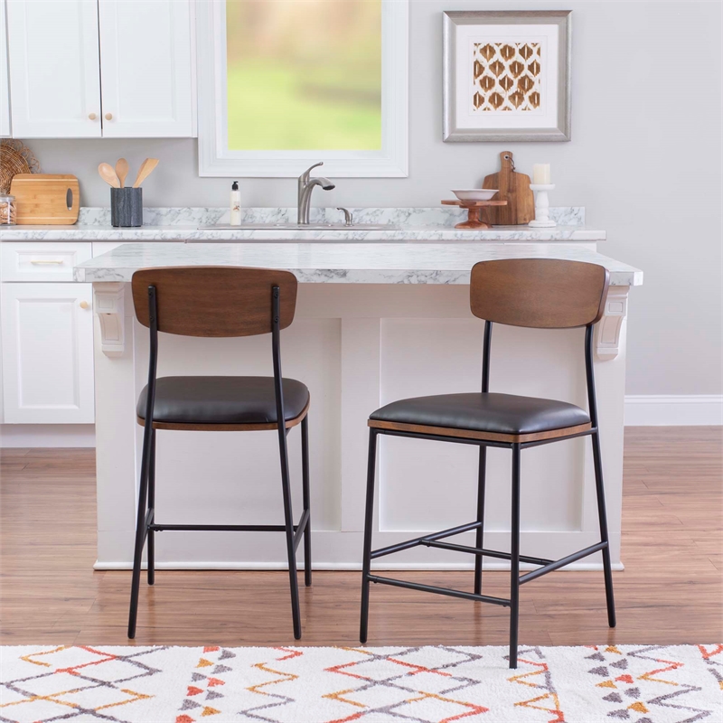 Pemberly Row Counter Stool Espresso Faux Leather Steel Frame 25