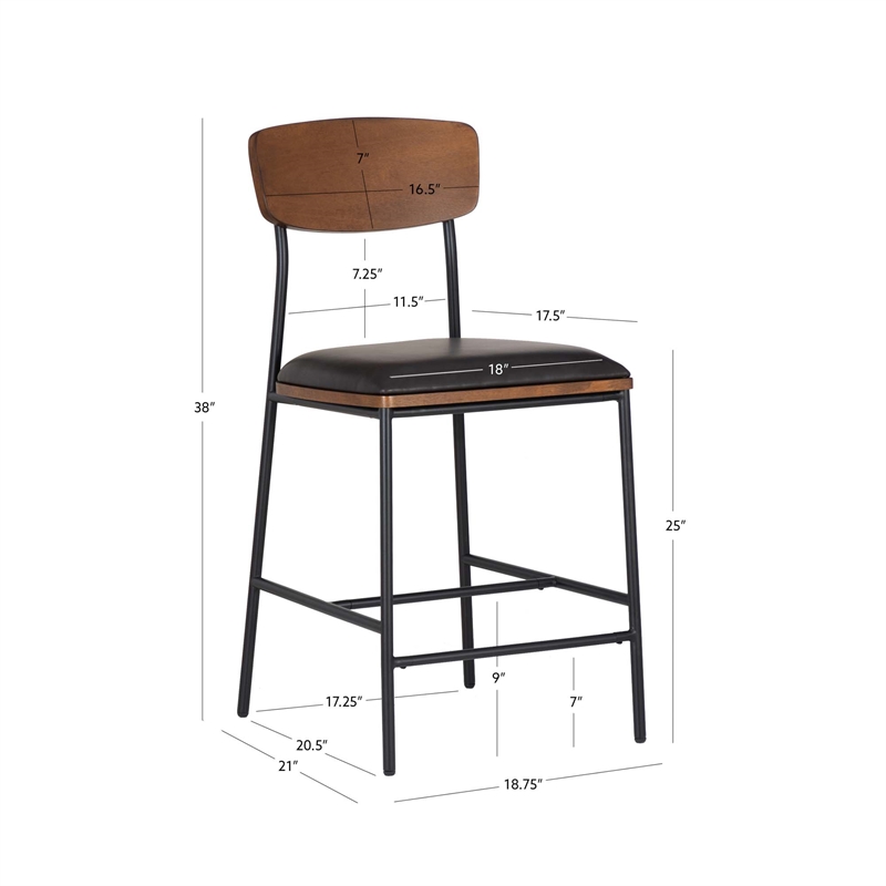 Pemberly Row Counter Stool Espresso Faux Leather Steel Frame 25