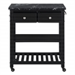 Pemberly Row Kitchen Cart with Faux Marble Top in Black Finish