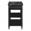 Pemberly Row Kitchen Cart with Faux Marble Top in Black Finish