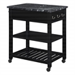 Pemberly Row Kitchen Cart with Faux Marble Top in Black Finish
