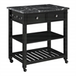 Pemberly Row Kitchen Cart with Faux Marble Top in Black Finish