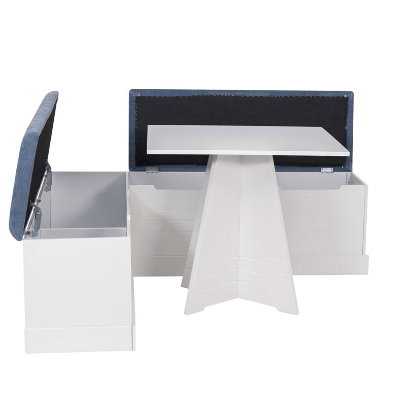 Pemberly Row 3-Piece Storage Nook Set with Bench and Table in White