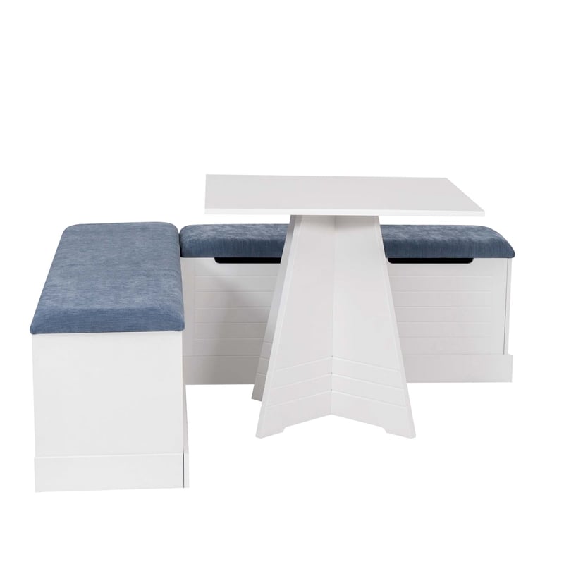 Pemberly Row 3-Piece Storage Nook Set with Bench and Table in White