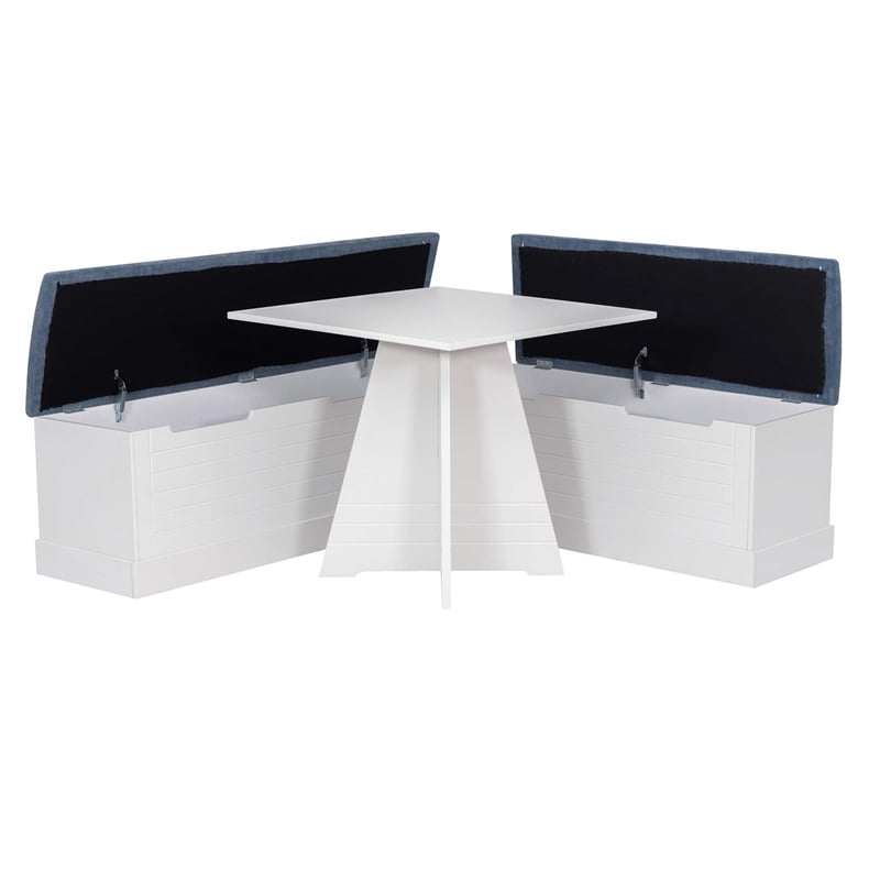 Pemberly Row 3-Piece Storage Nook Set with Bench and Table in White