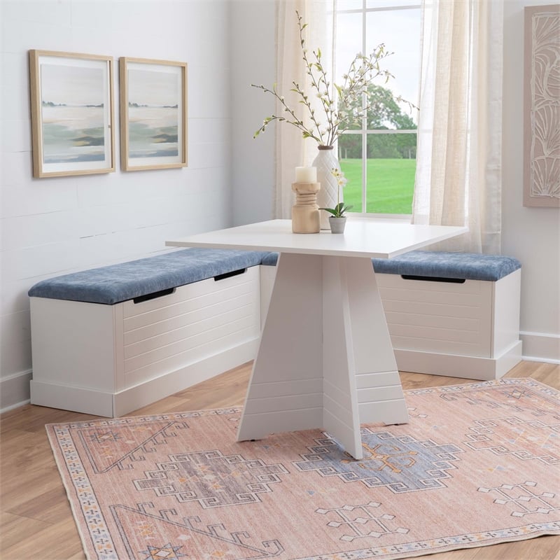 Pemberly Row 3-Piece Storage Nook Set with Bench and Table in White