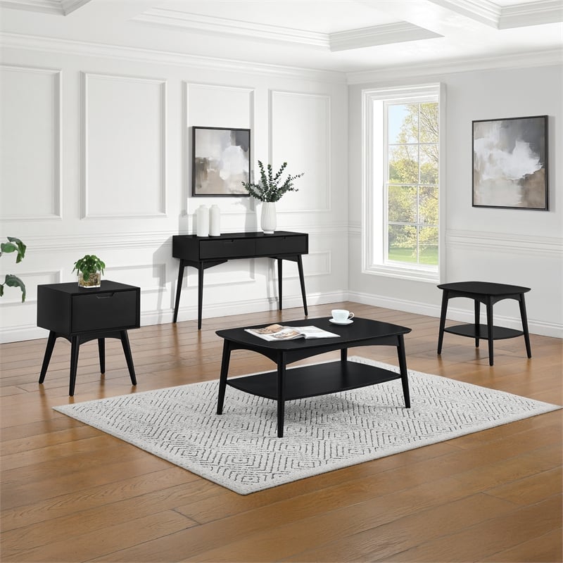 Pemberly Row Accent Table with Drawer in Engineered Wood Black Finish