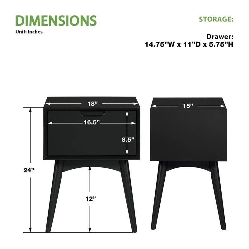 Pemberly Row Accent Table with Drawer in Engineered Wood Black Finish