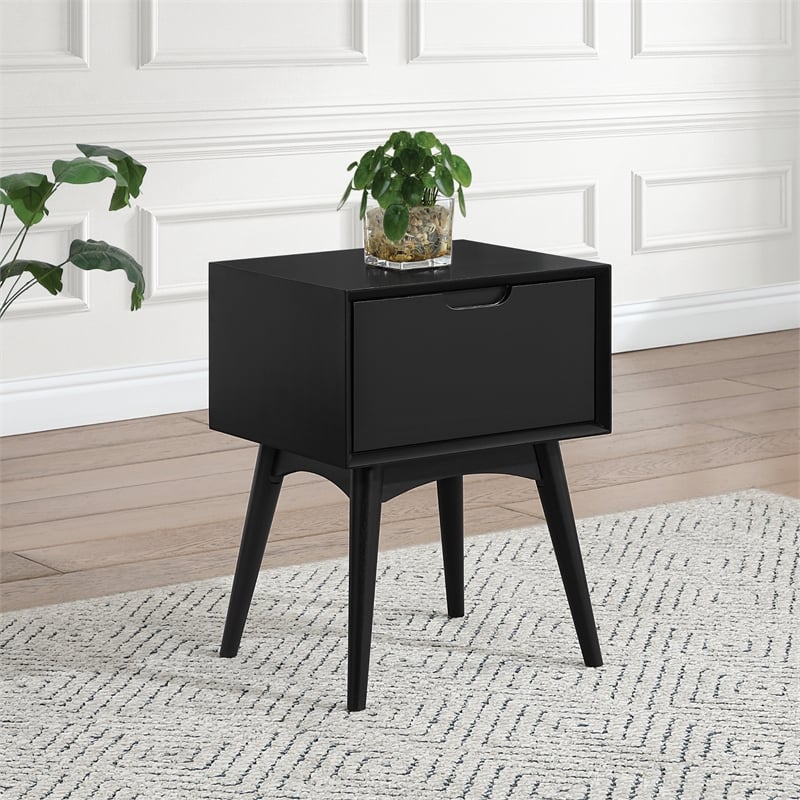 Pemberly Row Accent Table with Drawer in Engineered Wood Black Finish
