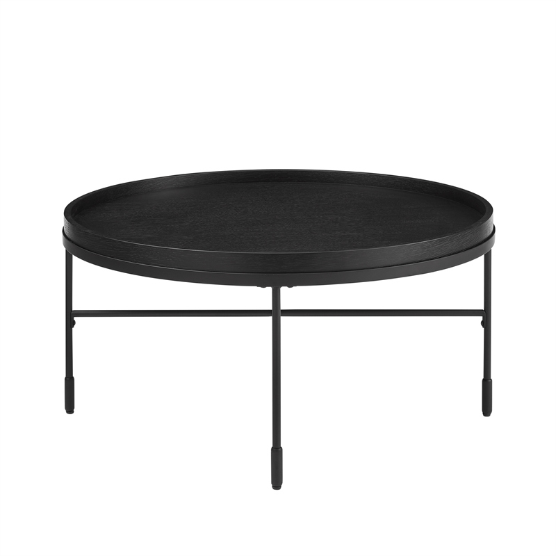 Pemberly Row Round Coffee Table with Engineered Wood Top in Black