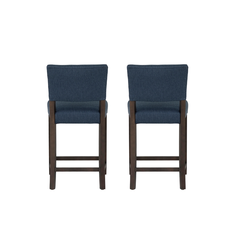 Pemberly Row Set of 2 Blue Upholstered Counter Stools in Brown Maple Wood