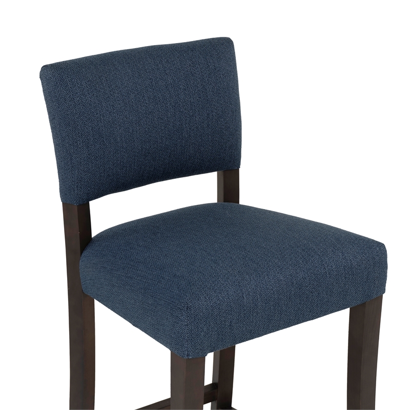Pemberly Row Set of 2 Blue Upholstered Counter Stools in Brown Maple Wood
