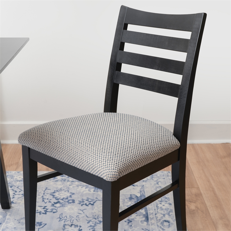 Pemberly Row Set of 2 Slat Back Maple Wood Dining Chairs in Black