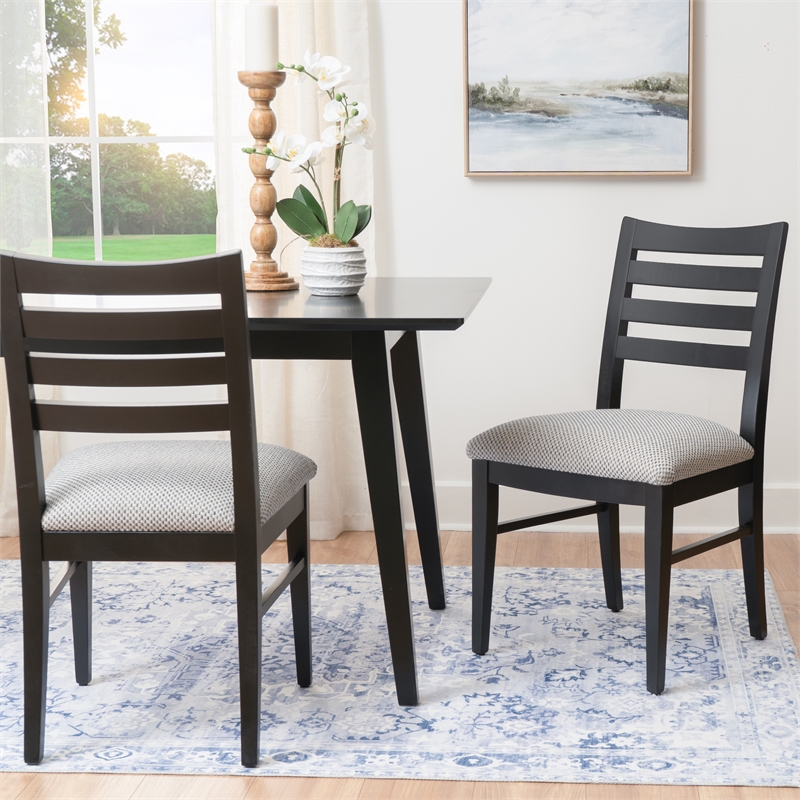 Pemberly Row Set of 2 Slat Back Maple Wood Dining Chairs in Black
