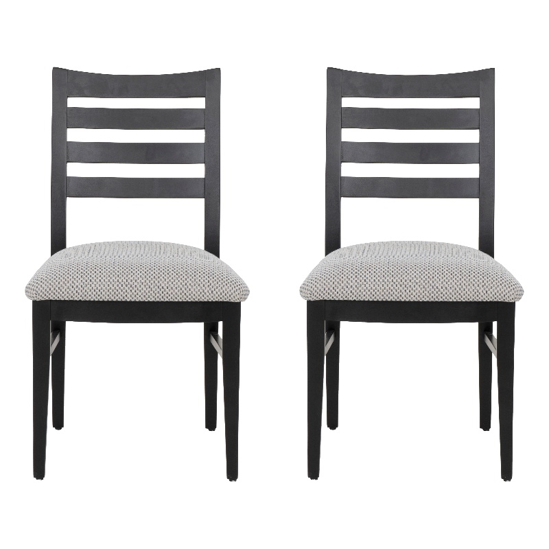 Pemberly Row Set of 2 Slat Back Maple Wood Dining Chairs in Black