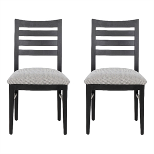 Pemberly Row Set of 2 Slat Back Maple Wood Dining Chairs in Black