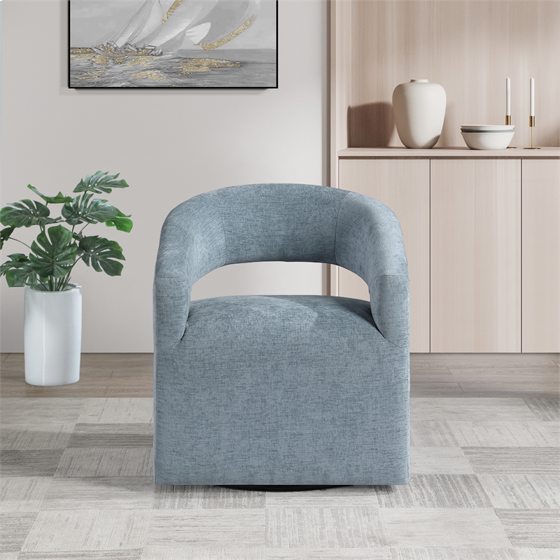 Pemberly Row Swivel Accent Chair with Open Back in Sky Blue Fabric