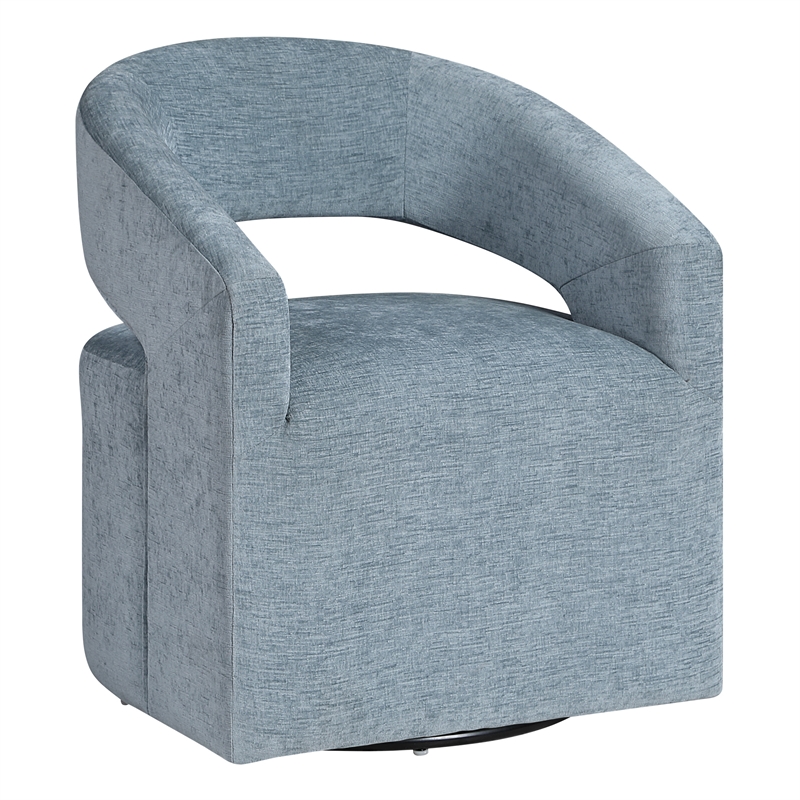 Pemberly Row Swivel Accent Chair with Open Back in Sky Blue Fabric