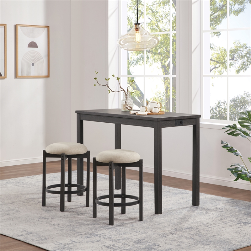 Pemberly Row Dining Set with Power Hub and Natural Finish 3-Piece Set