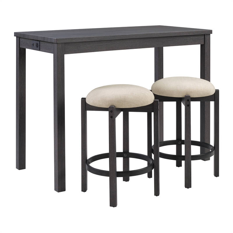 Pemberly Row Dining Set with Power Hub and Natural Finish 3-Piece Set