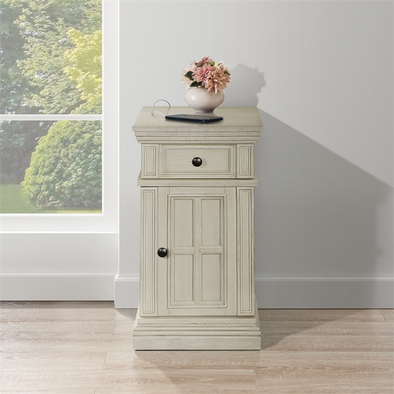 Pemberly Row Side Table with Drawer and Glass Door in White Finish