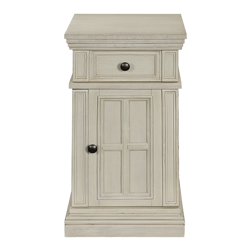 Pemberly Row Side Table with Drawer and Glass Door in White Finish