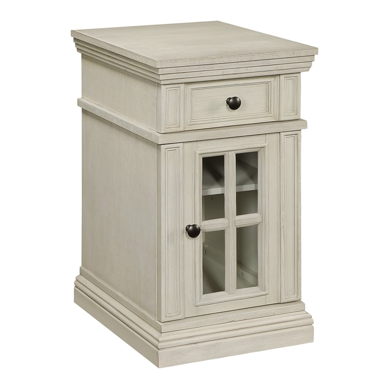 Pemberly Row Side Table with Drawer and Glass Door in White Finish