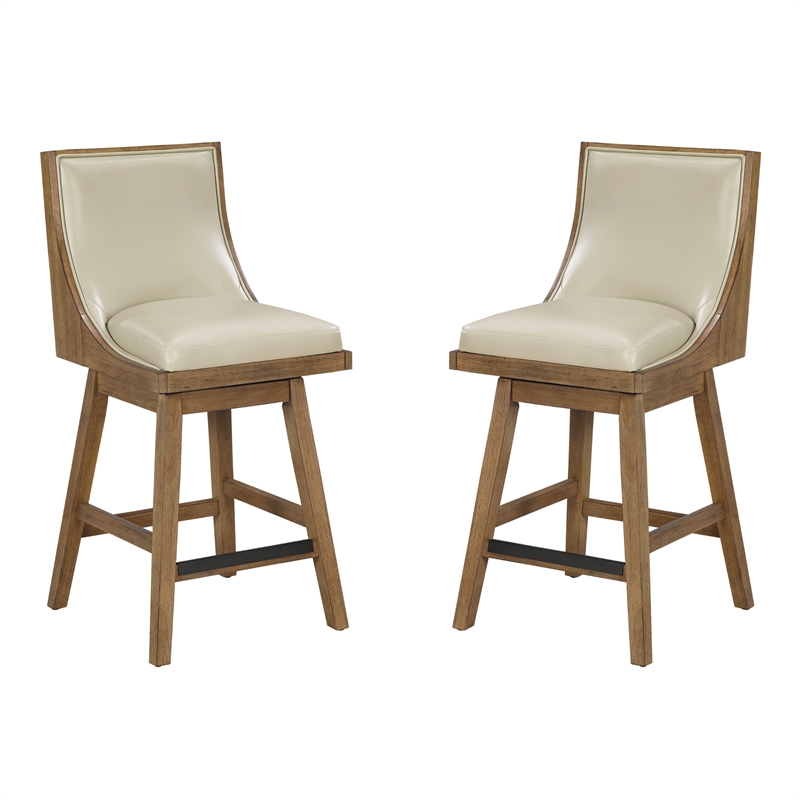 Pemberly Row Swivel Counter Stool in Taupe Faux Leather 2-Pack