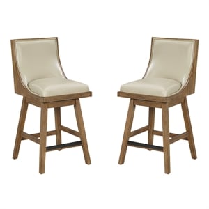 Pemberly Row Swivel Counter Stool in Taupe Faux Leather 2-Pack