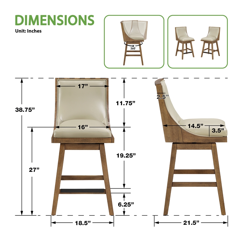 Pemberly Row Swivel Counter Stool in Taupe Faux Leather 2-Pack