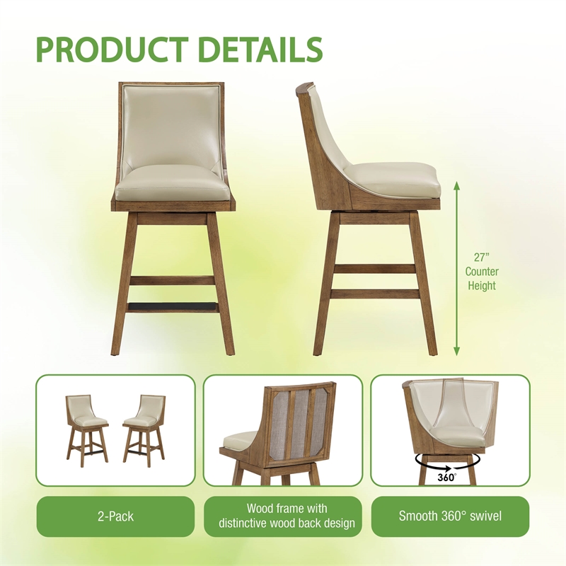 Pemberly Row Swivel Counter Stool in Taupe Faux Leather 2-Pack