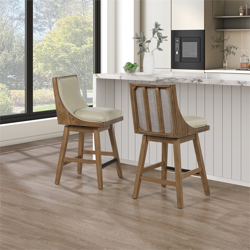 Pemberly Row Swivel Counter Stool in Taupe Faux Leather 2-Pack