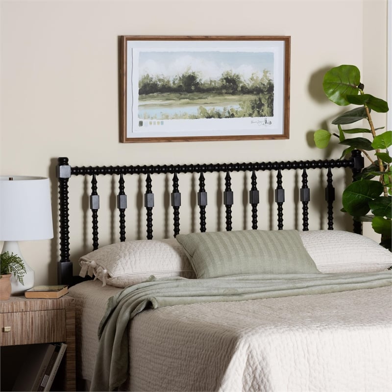 Pemberly Row Juliette Headboard Turned Spindle Wood Panel Full Black