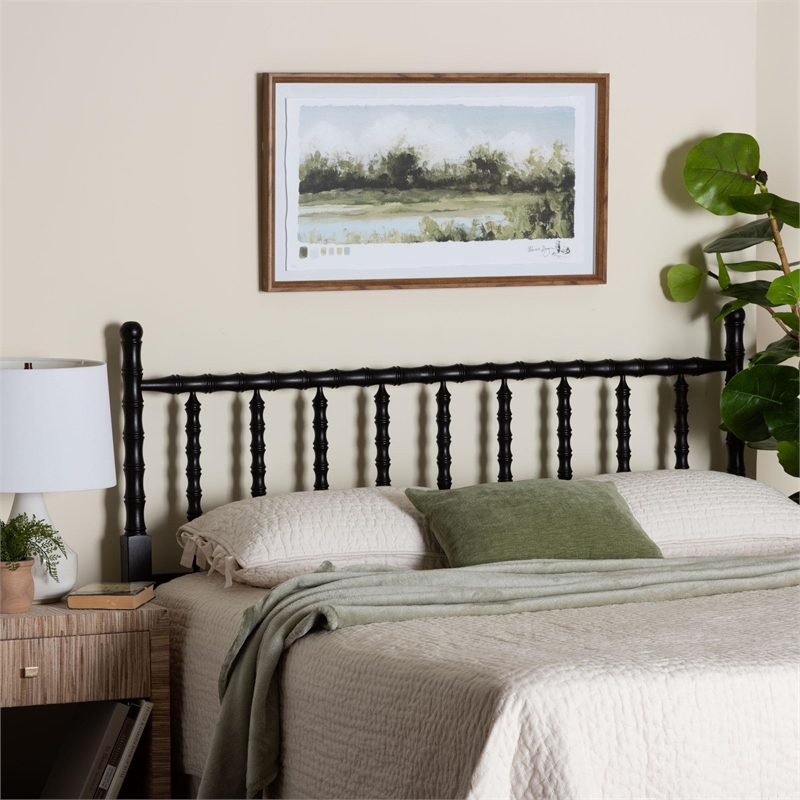 Pemberly Row Edaline Headboard Bamboo-Inspired Wood Panel Full Black