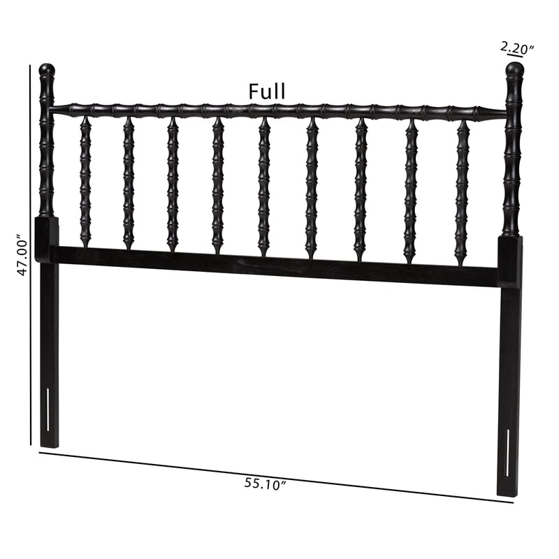 Pemberly Row Edaline Headboard Bamboo-Inspired Wood Panel Full Black