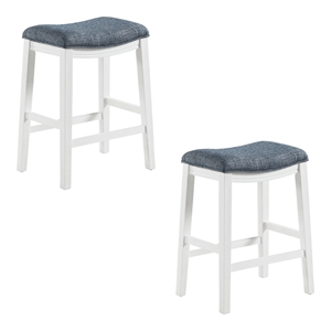 Pemberly Row 24&quot Counter Height Stools in Indigo Fabric with White Wood 2-Pack