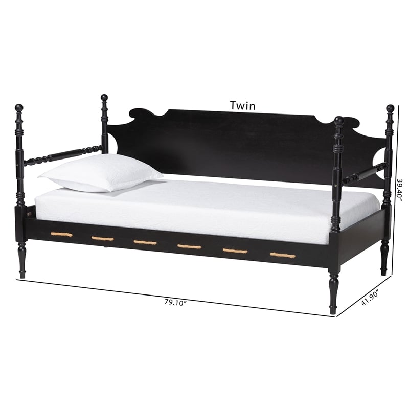 Pemberly Row Wood Twin Daybed with Turned Spindle Posts in Black