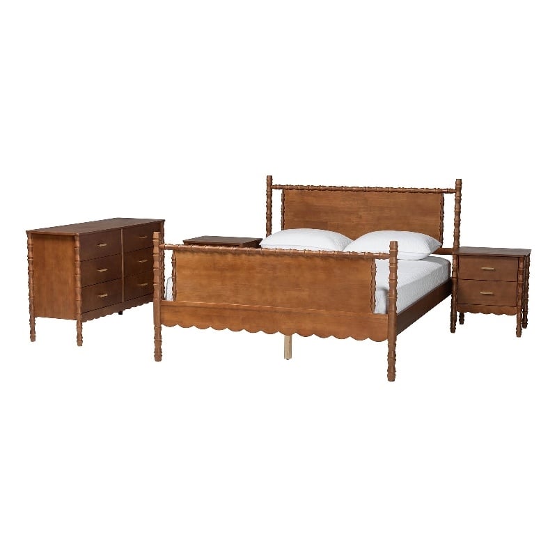 Pemberly Row 4-Piece Wood Queen Bedroom Set with 2 Nightstands