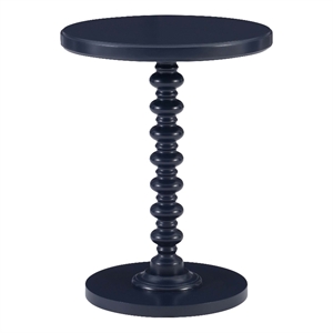 Pemberly Row Round Spindle Accent Table in Navy Blue Painted Rubberwood
