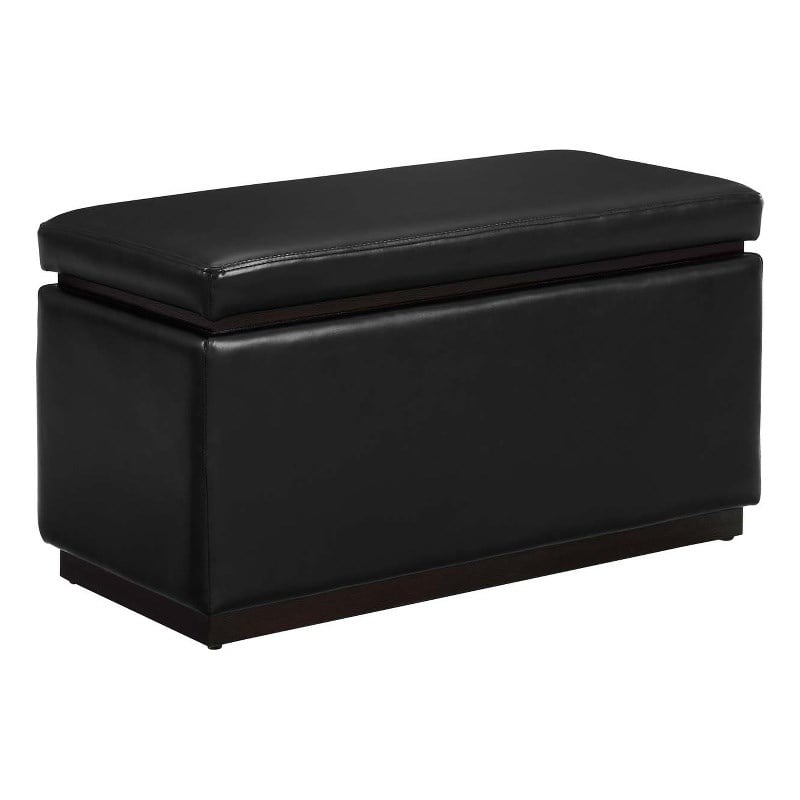 Pemberly Row Rectangle Storage Ottoman in Black Faux Leather