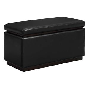 Pemberly Row Rectangle Storage Ottoman in Black Faux Leather