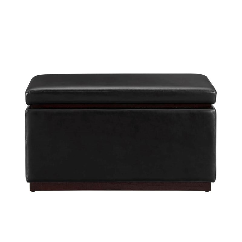 Pemberly Row Rectangle Storage Ottoman in Black Faux Leather