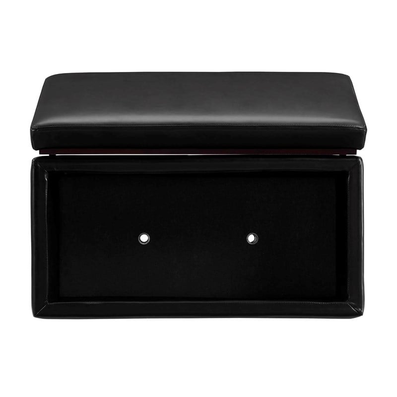 Pemberly Row Rectangle Storage Ottoman in Black Faux Leather
