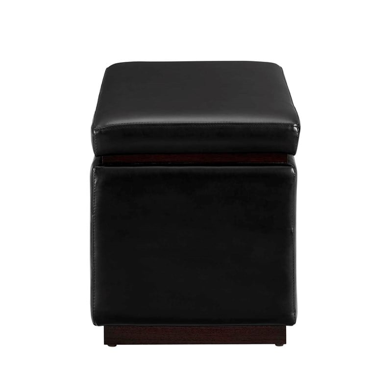 Pemberly Row Rectangle Storage Ottoman in Black Faux Leather