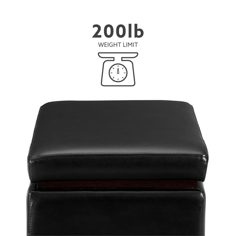 Pemberly Row Rectangle Storage Ottoman in Black Faux Leather