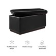 Pemberly Row Rectangle Storage Ottoman in Black Faux Leather