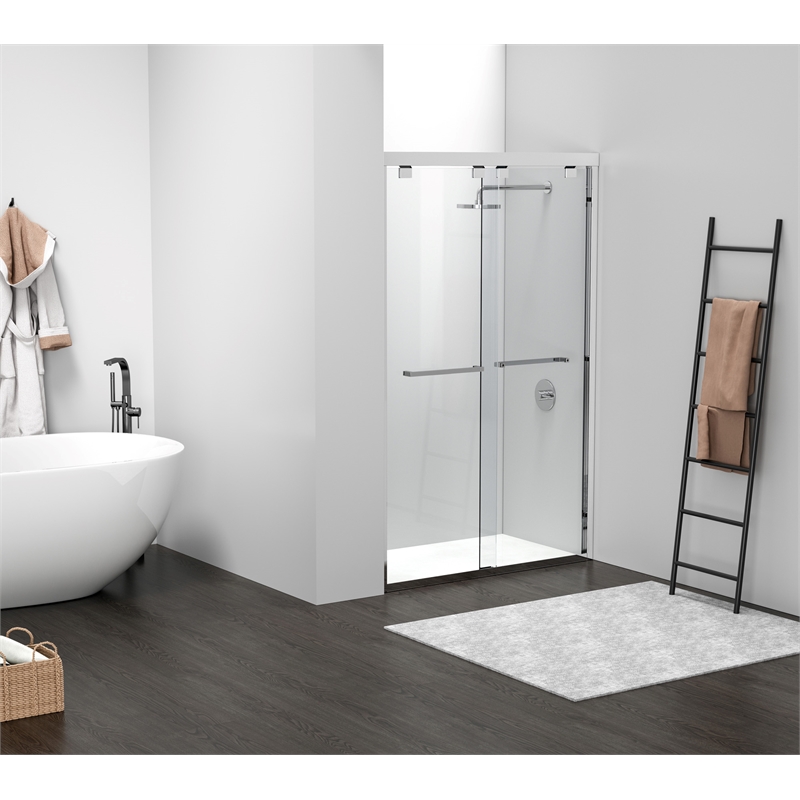 Pemberly Row Frameless Aluminum Shower Door in Polished Chrome