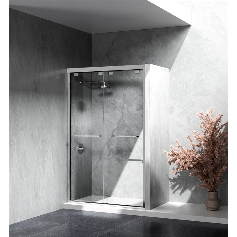 Pemberly Row Frameless Aluminum Shower Door in Polished Chrome