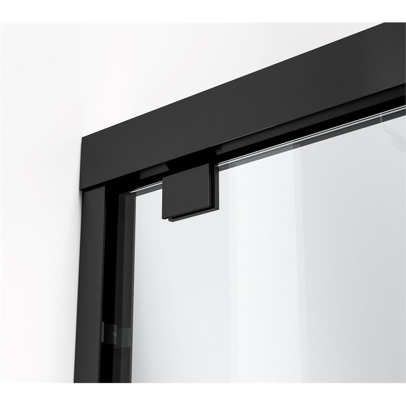 Pemberly Row Semi-Frameless Aluminum Shower Door in Matte Black